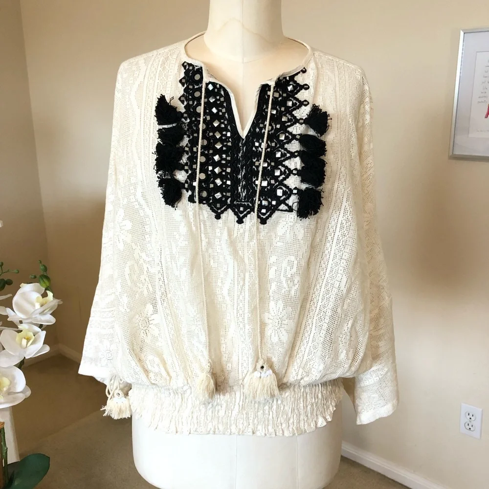 VINEET BAHL cream Iona lace embroidered top